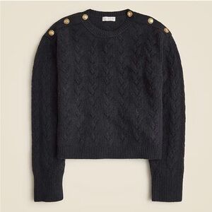 J. CREW Cable Knit Crew Neck Sweater with Buttons in Supersoft Wool Alpaca Yarn